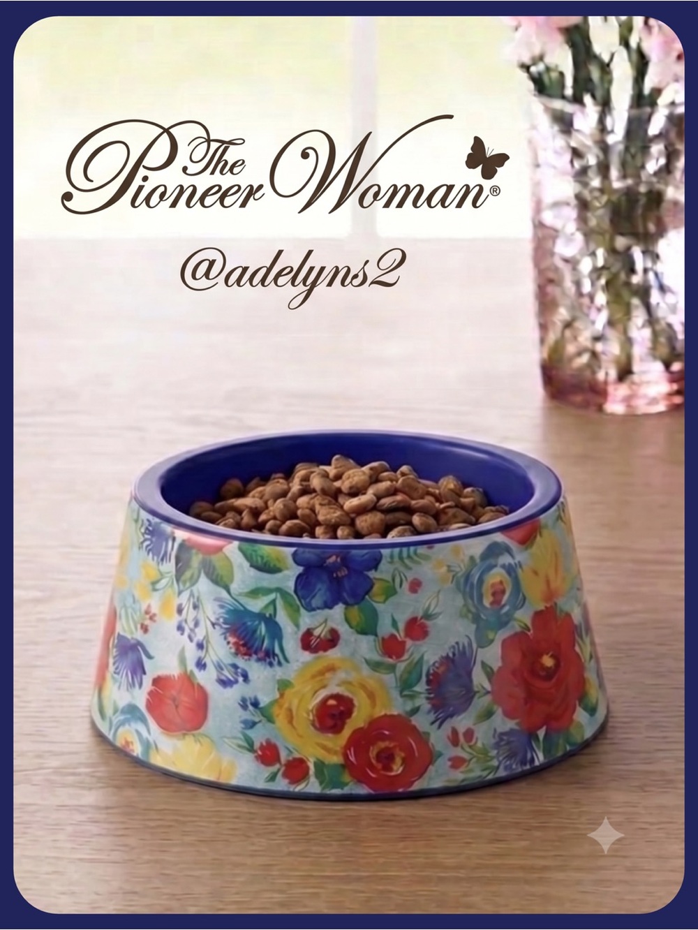 2022 🌺 New Pioneer Woman Delaney Dog/Cat/Pet Feeder Bowl, Blue, 1